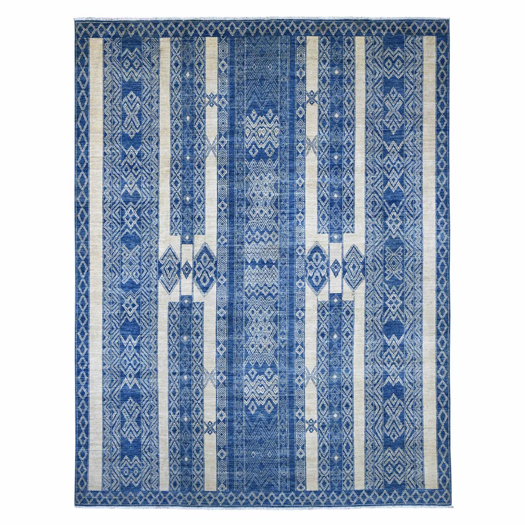 8'9"x11'6" Bayern Blue, Moroccan Berber Influence with Geometric Pattern, High Mountain Wool, Denser Weave, Hand Knotted, Oriental Rug 